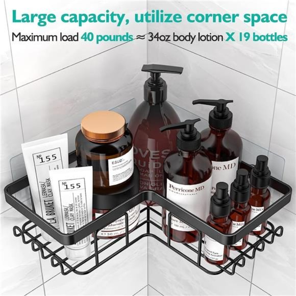 Corner Shower Caddy, 3-Pack Adhesive Shower Caddy with Soap Holder and 12 Hooks - Picture 3 of 6